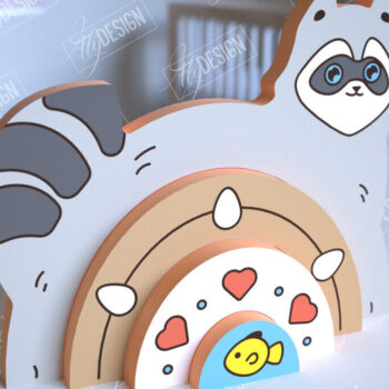 Intra απο ξύλο plywood 3mm-4mm πάχος – Ξύλινο Ρακούν Φωλιάσματος | Ουράνιο τόξο | CNC Δίασταση  20x20 cm INTRAFABR-101601351 - Image 1