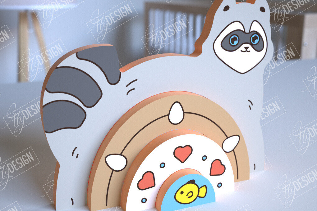 Intra απο ξύλο plywood 3mm-4mm πάχος – Ξύλινο Ρακούν Φωλιάσματος | Ουράνιο τόξο | CNC Δίασταση  20x20 cm INTRAFABR-101601351