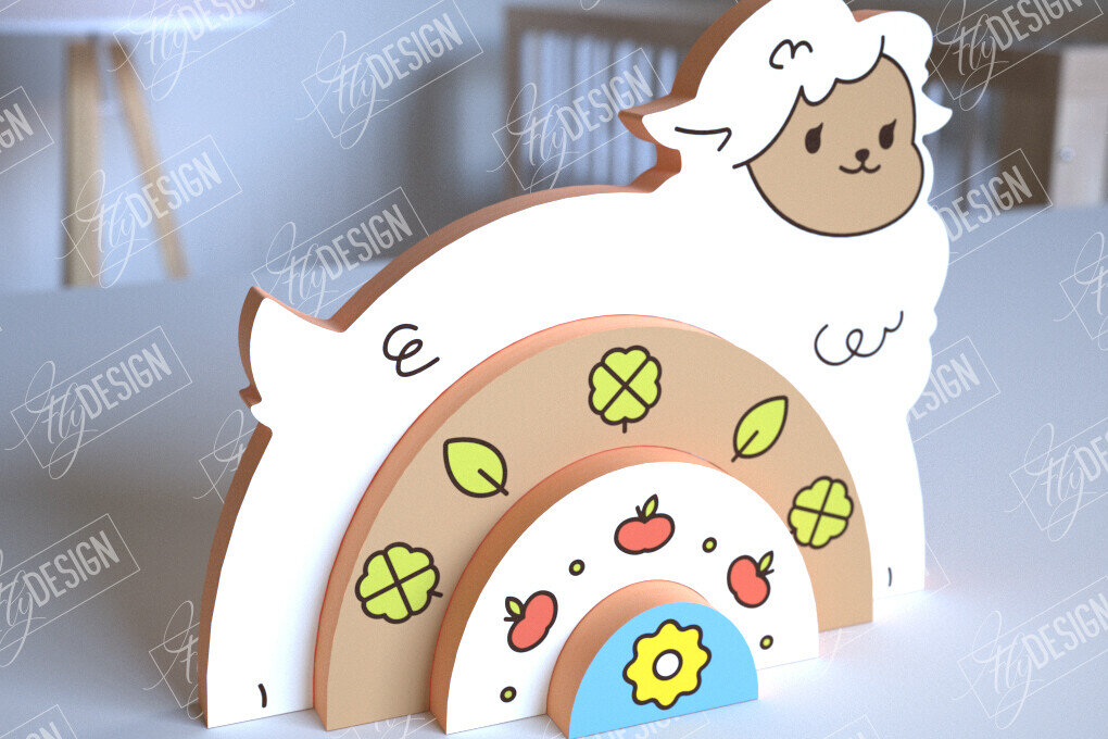 Intra απο ξύλο plywood 3mm-4mm πάχος – Ξύλινα Πρόβατα Φωλιάσματος | Ουράνιο τόξο | CNC Δίασταση  20x20 cm INTRAFABR-101601373