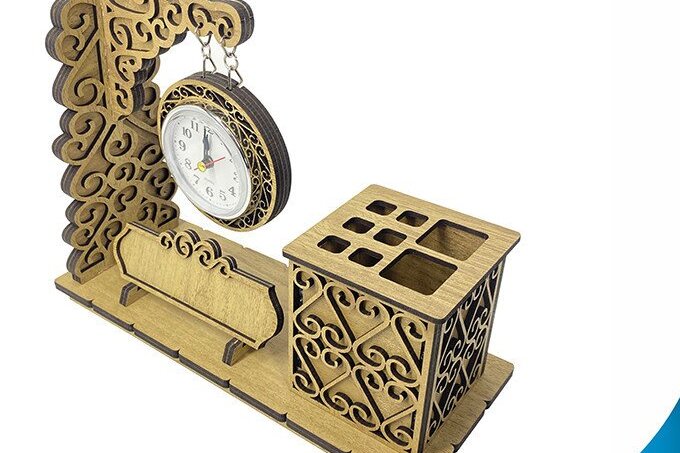 Intra απο ξύλο plywood 3mm-4mm πάχος – Ξύλινη θήκη για στυλό με ρολόι Δίασταση  20x20 cm INTRAFABR-35441298