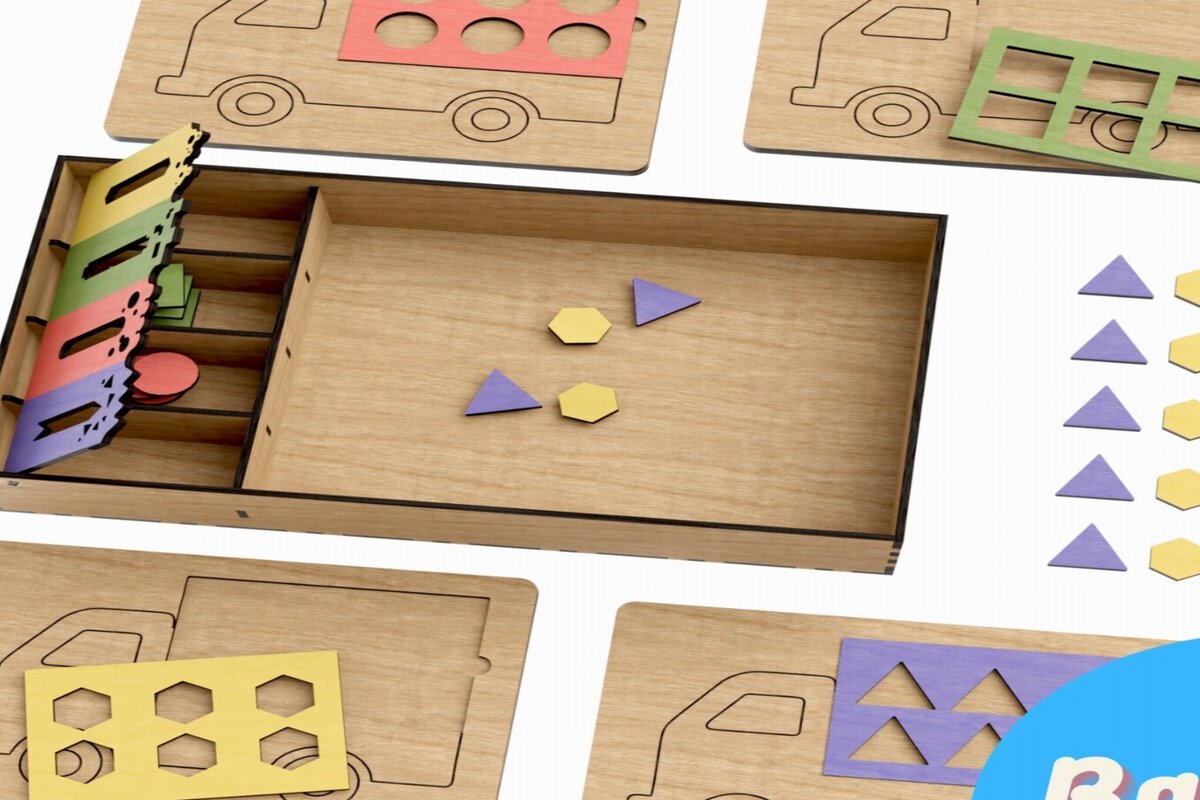 Intra απο ξύλο plywood 3mm-4mm πάχος – Ξύλινα φορτηγά παζλ, σχήματα, χρώματα Δίασταση  20x20 cm INTRAFABR-114210250