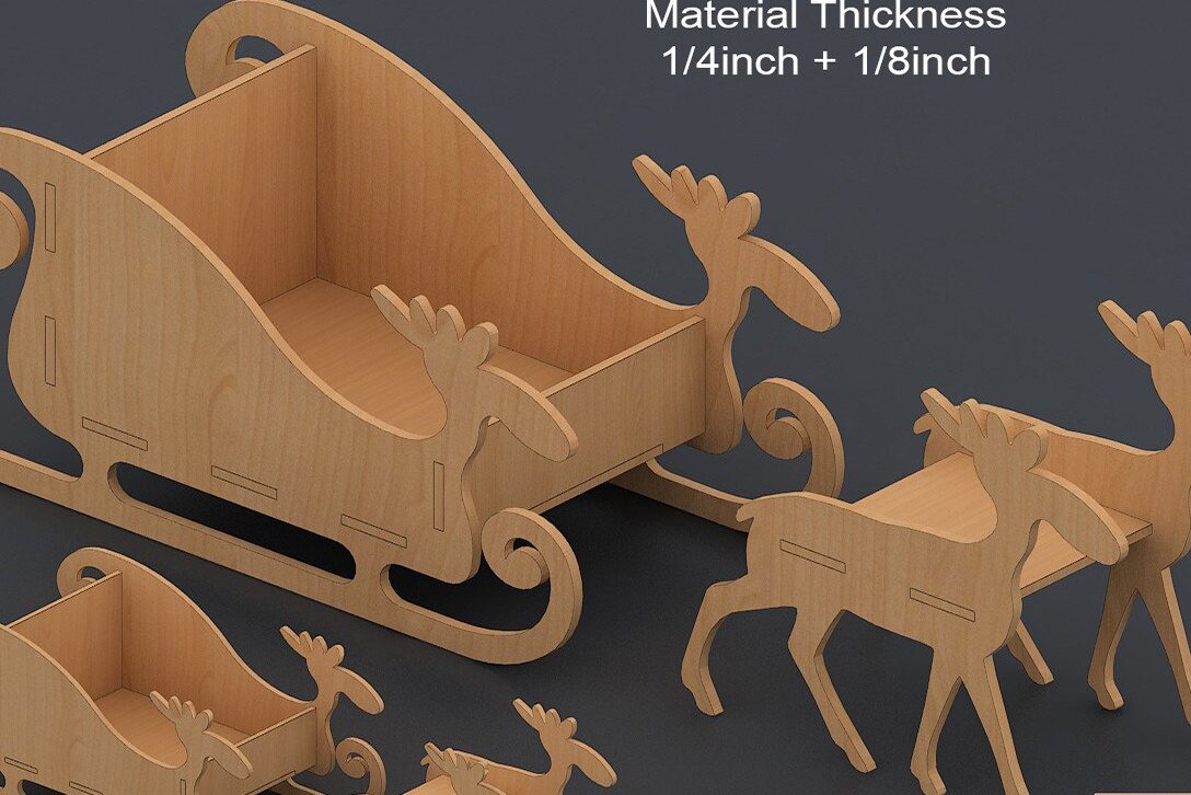 Intra απο ξύλο plywood 3mm-4mm πάχος – Ξύλινο έλκηθρο με ελάφια Καλά Χριστούγεννα Δίασταση  20x20 cm INTRAFABR-41665922