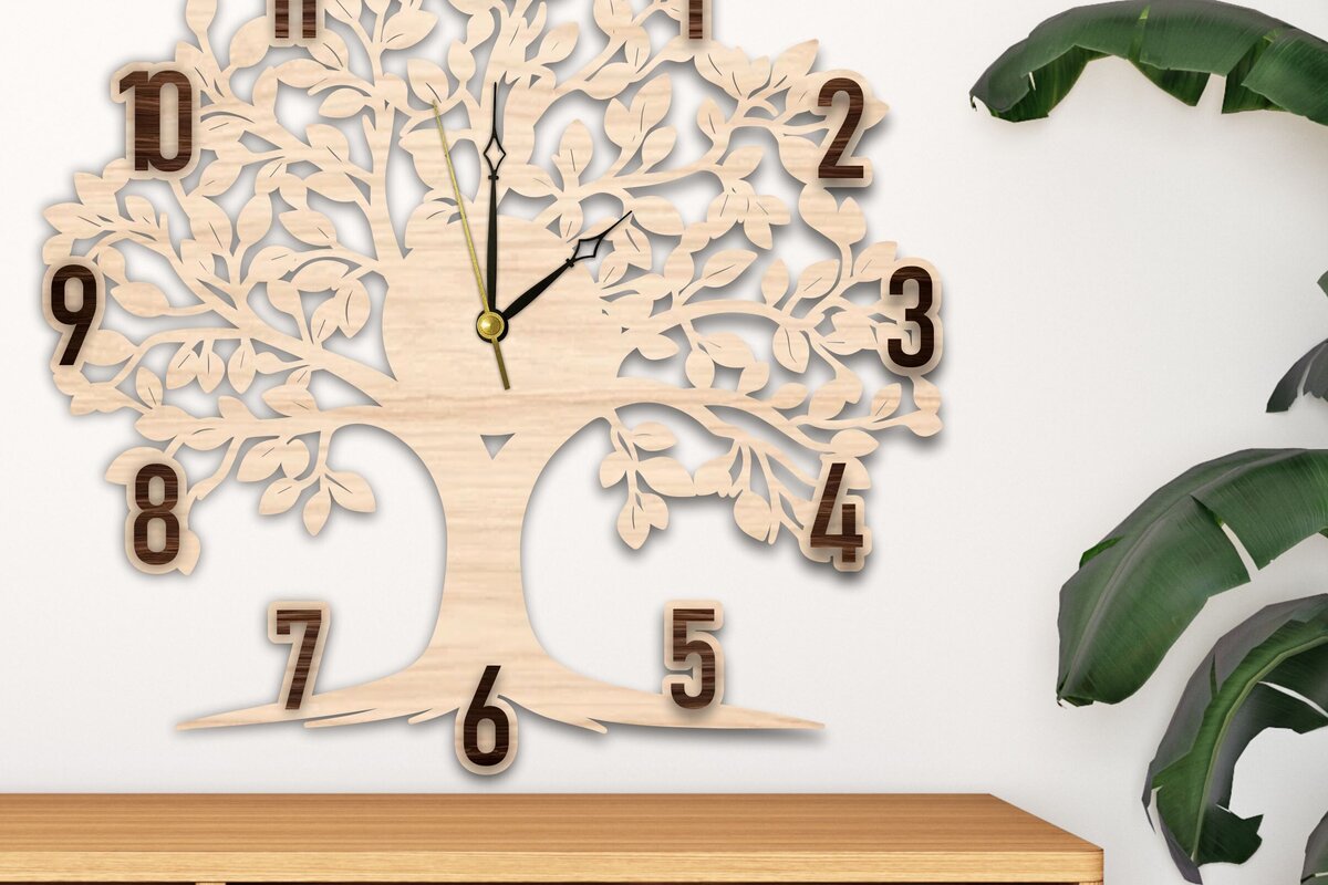 Intra απο ξύλο plywood 3mm-4mm πάχος – Ξύλινο ρολόι τοίχου Αρχείο κοπής με λέιζερ | Δέντρο Δίασταση  40x30 cm INTRAFABR-117878033