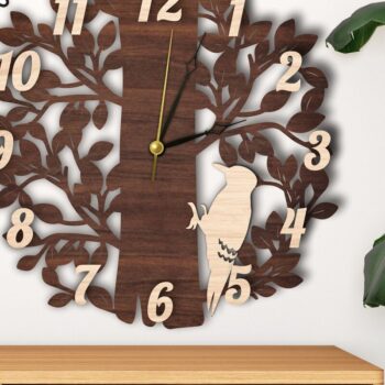 Intra απο ξύλο plywood 3mm-4mm πάχος – Ξύλινο ρολόι τοίχου | Πουλιά στο δέντρο Δίασταση  40x30 cm INTRAFABR-119200811 - Image 2