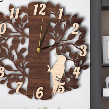 Intra απο ξύλο plywood 3mm-4mm πάχος – Ξύλινο ρολόι τοίχου | Πουλιά στο δέντρο Δίασταση  40x30 cm INTRAFABR-119200811 - Image 4