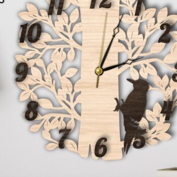 Intra απο ξύλο plywood 3mm-4mm πάχος – Ξύλινο ρολόι τοίχου | Πουλιά στο δέντρο Δίασταση  40x30 cm INTRAFABR-119200811 - Image 5