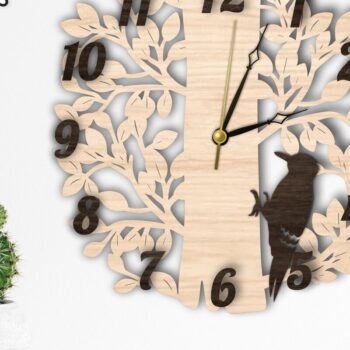 Intra απο ξύλο plywood 3mm-4mm πάχος – Ξύλινο ρολόι τοίχου | Πουλιά στο δέντρο Δίασταση  40x30 cm INTRAFABR-119200811 - Image 6