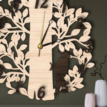 Intra απο ξύλο plywood 3mm-4mm πάχος – Ξύλινο ρολόι τοίχου | Πουλιά στο δέντρο Δίασταση  40x30 cm INTRAFABR-119200811 - Image 8