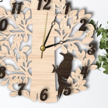 Intra απο ξύλο plywood 3mm-4mm πάχος – Ξύλινο ρολόι τοίχου | Πουλιά στο δέντρο Δίασταση  40x30 cm INTRAFABR-119200811 - Image 10