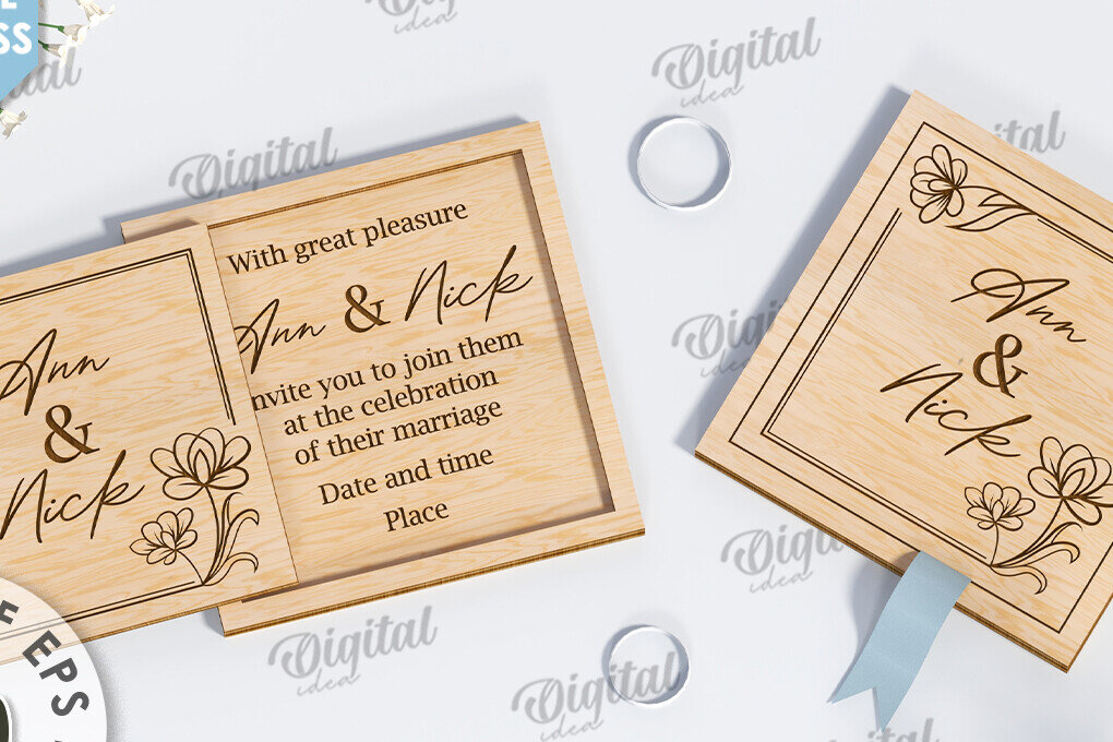 Intra απο ξύλο plywood 3mm-4mm πάχος – Ξύλινο Προσκλητήριο Γάμου Κοπή Laser Δίασταση  20x20 cm INTRAFABR-117332407