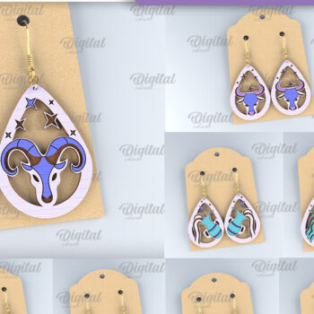 Intra απο ξύλο plywood 3mm-4mm πάχος – Ξύλινα Σκουλαρίκια Zodiac Δέσμη κοπής με λέιζερ Δίασταση  5x5 cm INTRAFABR-97000896 - Image 1