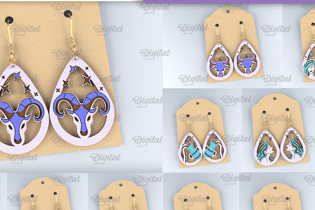 Intra απο ξύλο plywood 3mm-4mm πάχος – Ξύλινα Σκουλαρίκια Zodiac Δέσμη κοπής με λέιζερ Δίασταση  5x5 cm INTRAFABR-97000896