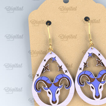 Intra απο ξύλο plywood 3mm-4mm πάχος – Ξύλινα Σκουλαρίκια Zodiac Δέσμη κοπής με λέιζερ Δίασταση  5x5 cm INTRAFABR-97000896 - Image 3