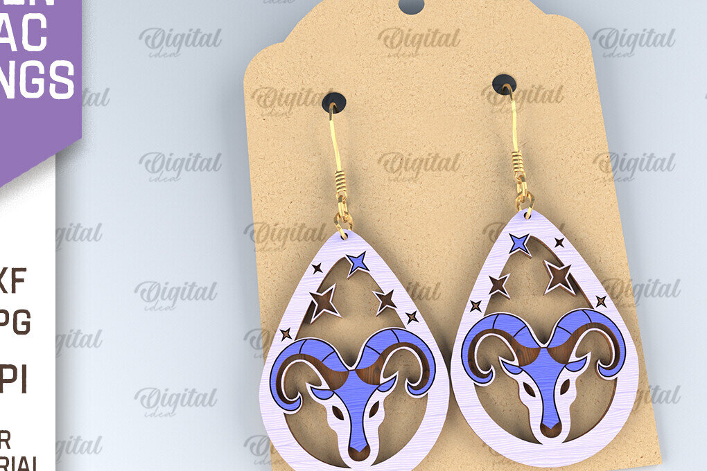 Intra απο ξύλο plywood 3mm-4mm πάχος – Ξύλινα Σκουλαρίκια Zodiac Δίασταση  5x5 cm INTRAFABR-96997637