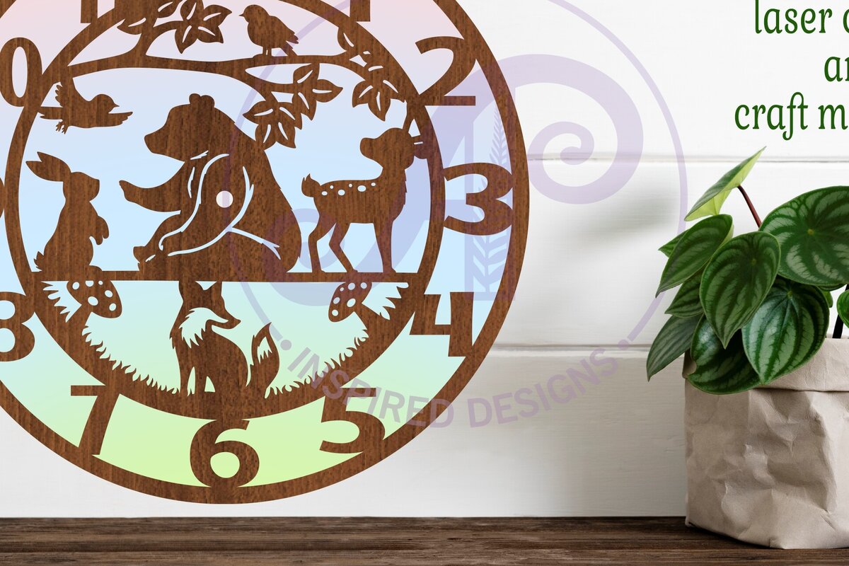 Intra απο ξύλο plywood 3mm-4mm πάχος – Woodland Animal ρολόι τοίχου με λέιζερ Δίασταση  40x30 cm INTRAFABR-81532044
