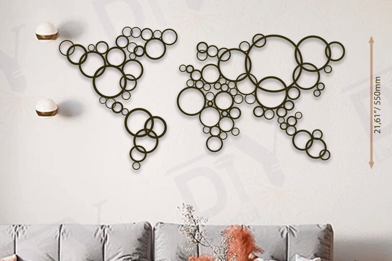 Intra απο ξύλο plywood 3mm-4mm πάχος – Παγκόσμιος Χάρτης Κύκλοι Τέχνης Τοίχων Δίασταση  20x20 cm INTRAFABR-114081471