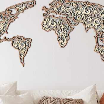 Intra απο ξύλο plywood 3mm-4mm πάχος – Αρχεία αποκοπής λέιζερ πολλαπλών επιπέδων παγκόσμιου χάρτη Δίασταση  20x20 cm INTRAFABR-12665766 - Image 1