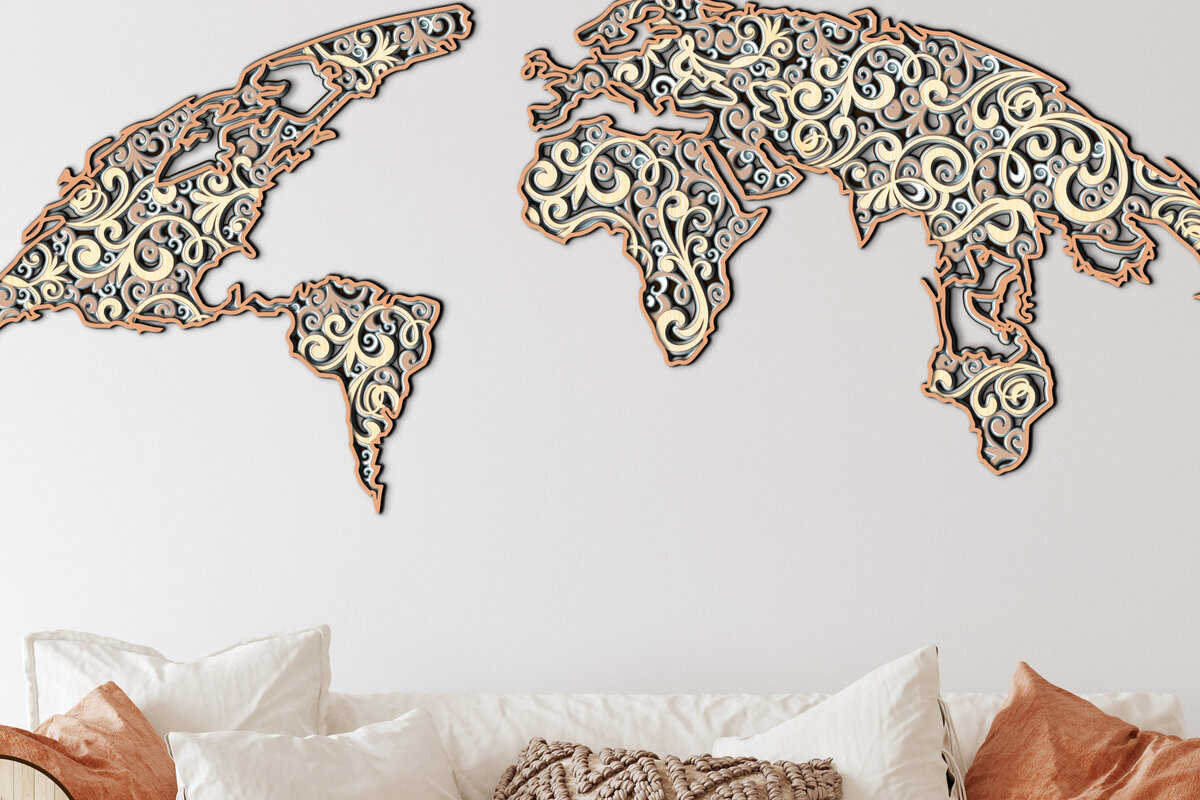 Intra απο ξύλο plywood 3mm-4mm πάχος – Αρχεία αποκοπής λέιζερ πολλαπλών επιπέδων παγκόσμιου χάρτη Δίασταση  20x20 cm INTRAFABR-12665766