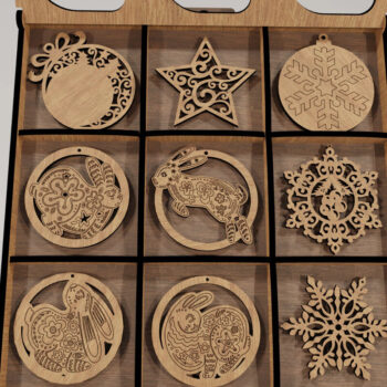 Intra απο ξύλο plywood 3mm-4mm πάχος – X-Mas 9 στολίδια με κουτί παρουσίασης Δίασταση  20x20 cm INTRAFABR-104664319 - Image 3