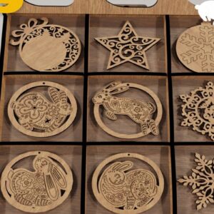 Intra απο ξύλο plywood 3mm-4mm πάχος – X-mas Tree: 9 Στολίδια με Presentati Δίασταση  20x20 cm INTRAFABR-114210697