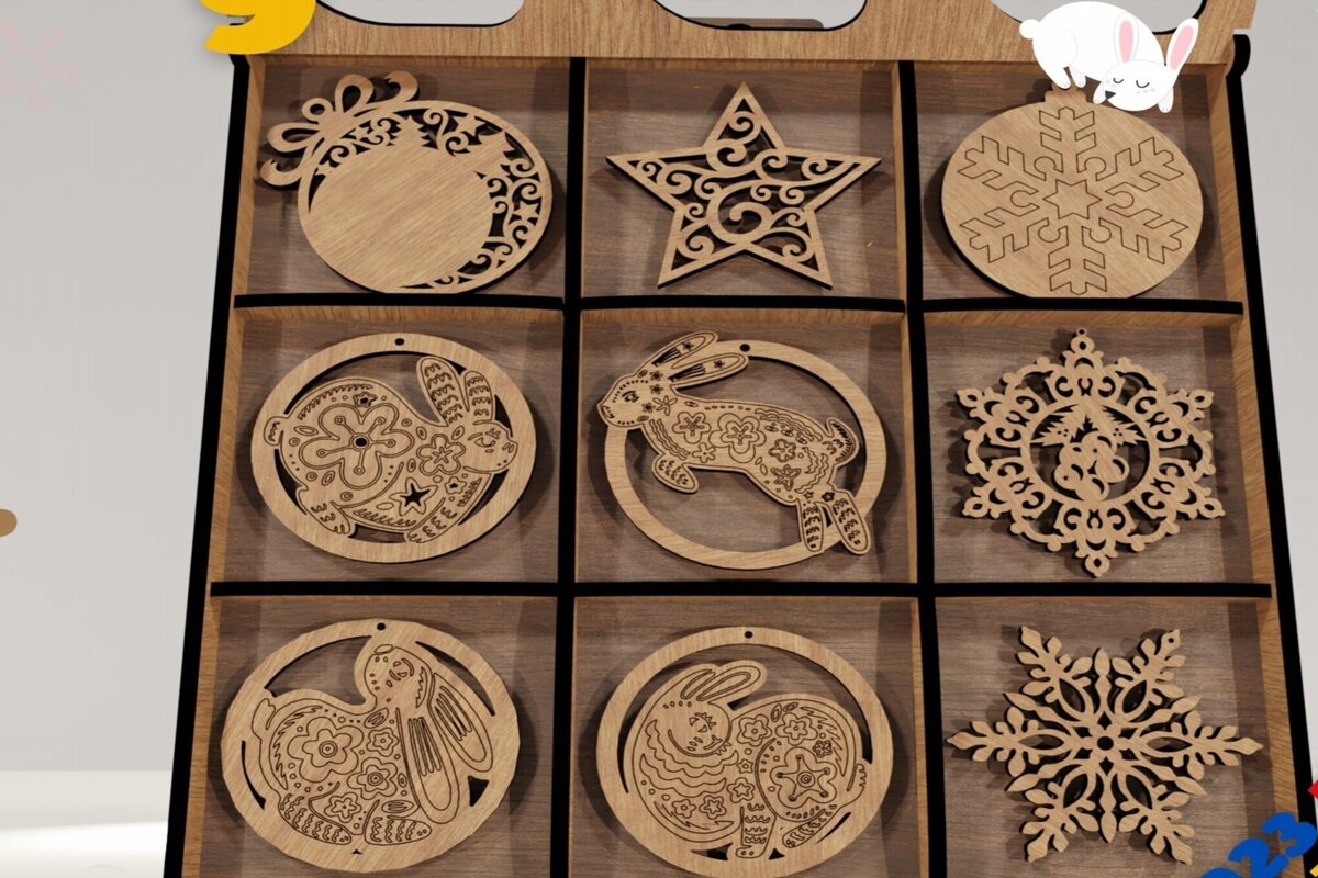 Intra απο ξύλο plywood 3mm-4mm πάχος – X-mas Tree: 9 Στολίδια με Presentati Δίασταση  20x20 cm INTRAFABR-114210697