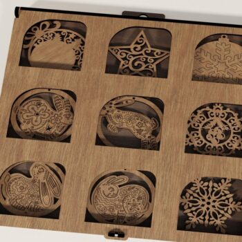 Intra απο ξύλο plywood 3mm-4mm πάχος – X-mas Tree: 9 Στολίδια με Presentati Δίασταση  20x20 cm INTRAFABR-114210697 - Image 6