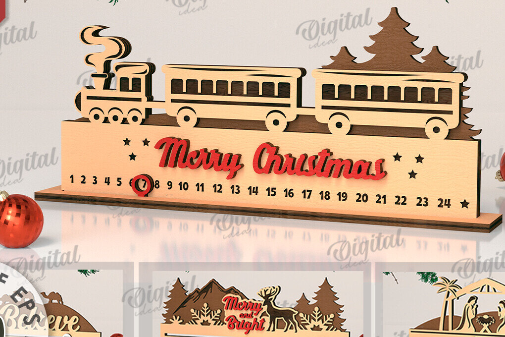 Intra απο ξύλο plywood 3mm-4mm πάχος – Πακέτο κοπής με λέιζερ XMas Advent Calendars Δίασταση  20x20 cm INTRAFABR-108044104