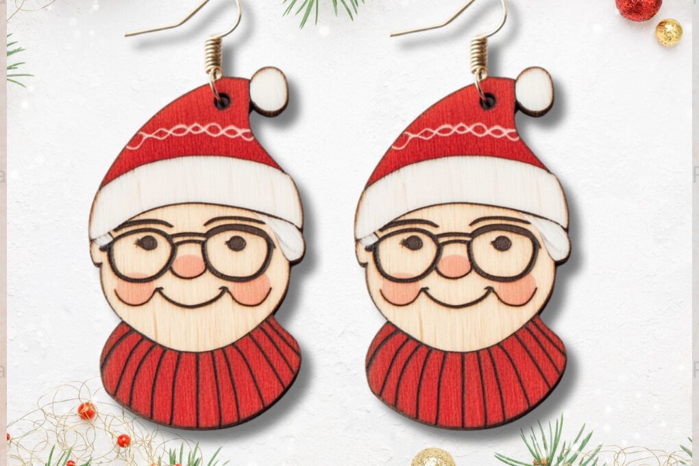 Intra απο ξύλο plywood 3mm-4mm πάχος – Xmas Earrings: Bundle 004 Δίασταση  5x5 cm INTRAFABR-117521108