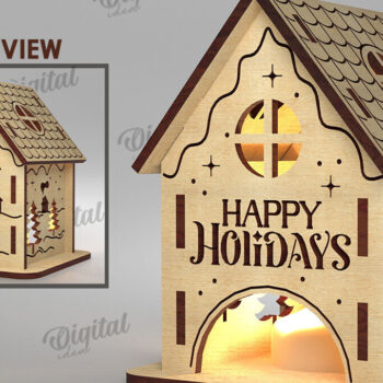 Intra απο ξύλο plywood 3mm-4mm πάχος – Πακέτο λέιζερ XMas House Candle Holders Δίασταση  20x20 cm INTRAFABR-108517054 - Image 9