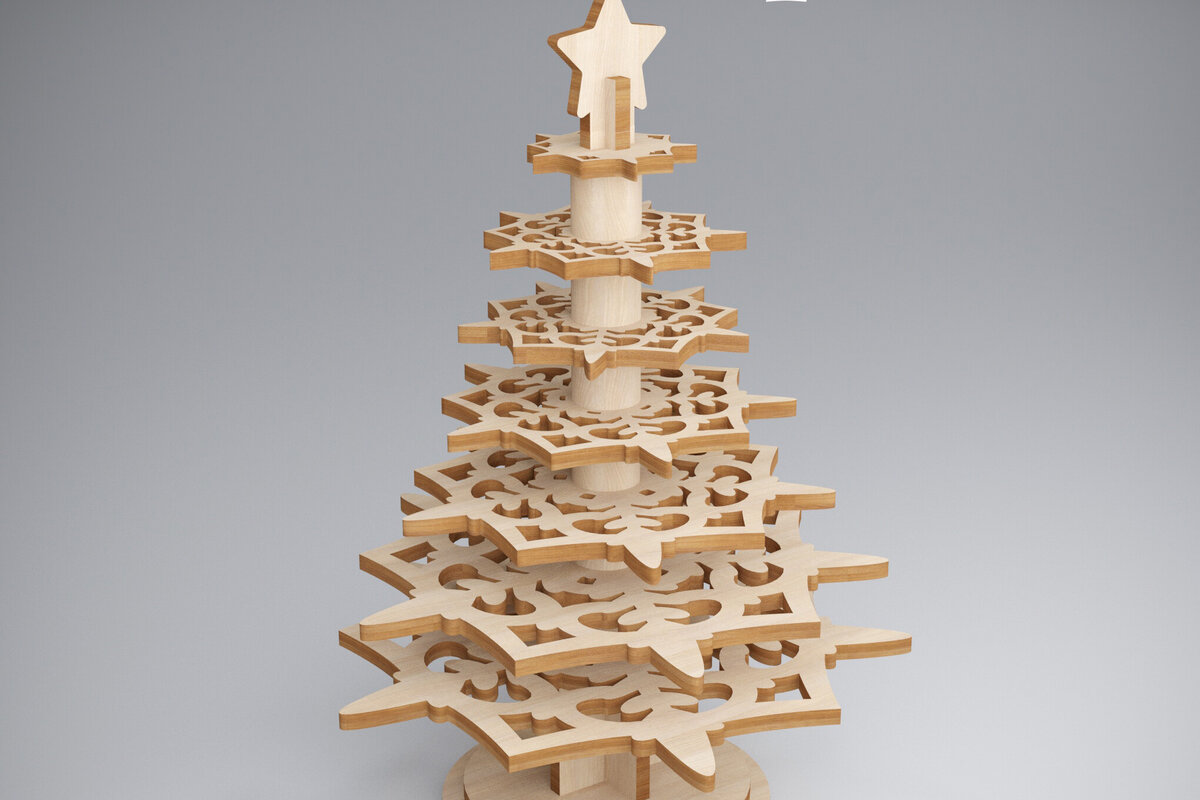 Intra απο ξύλο plywood 3mm-4mm πάχος – Xmas. τρισδιάστατο χριστουγεννιάτικο πεύκο Δίασταση  20x20 cm INTRAFABR-81907342