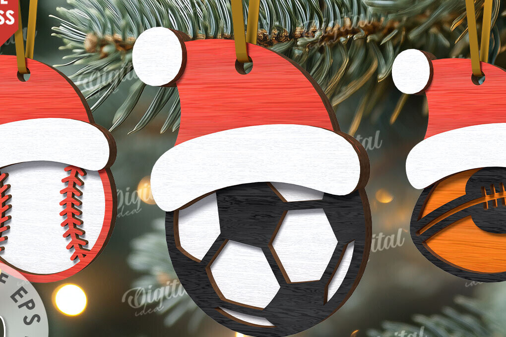 Intra απο ξύλο plywood 3mm-4mm πάχος – XMas Sports Ornaments Πακέτο κοπής με λέιζερ Δίασταση  20x20 cm INTRAFABR-110834338