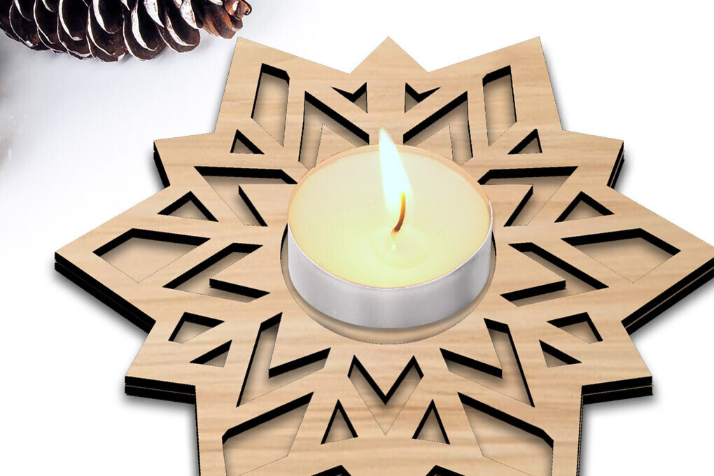 Intra απο ξύλο plywood 3mm-4mm πάχος – Κηροπήγιο Xmas Star Snowflake Δίασταση  20x20 cm INTRAFABR-106948141