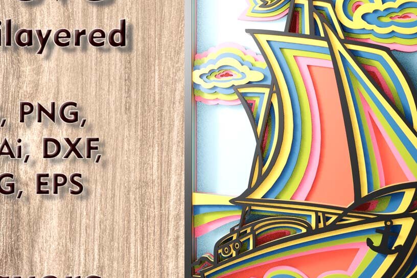 Intra απο ξύλο plywood 3mm-4mm πάχος – Αρχεία κοπής λέιζερ πολλαπλών επιπέδων Yacht 3D Δίασταση  20x20 cm INTRAFABR-109489455