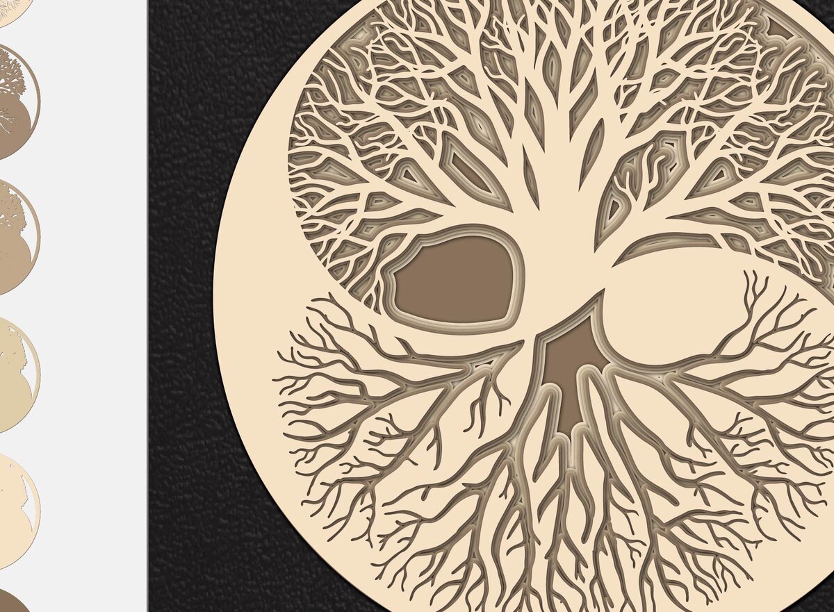 Intra απο ξύλο plywood 3mm-4mm πάχος – Γιν και Γιανγκ σε 3D - Δέντρο της Ζωής Δίασταση  20x20 cm INTRAFABR-3874888