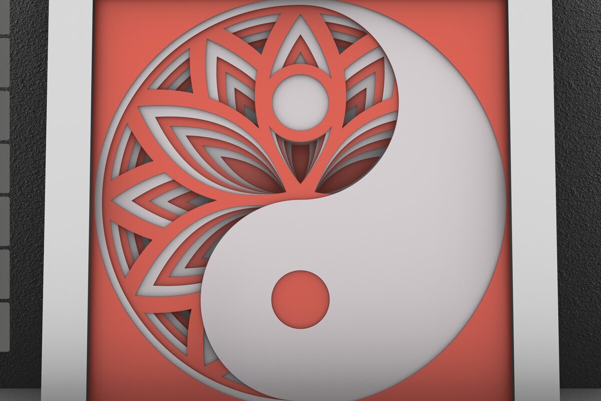 Intra απο ξύλο plywood 3mm-4mm πάχος – Yin Yang Flower Layered Mandala Δίασταση  20x20 cm INTRAFABR-29291250