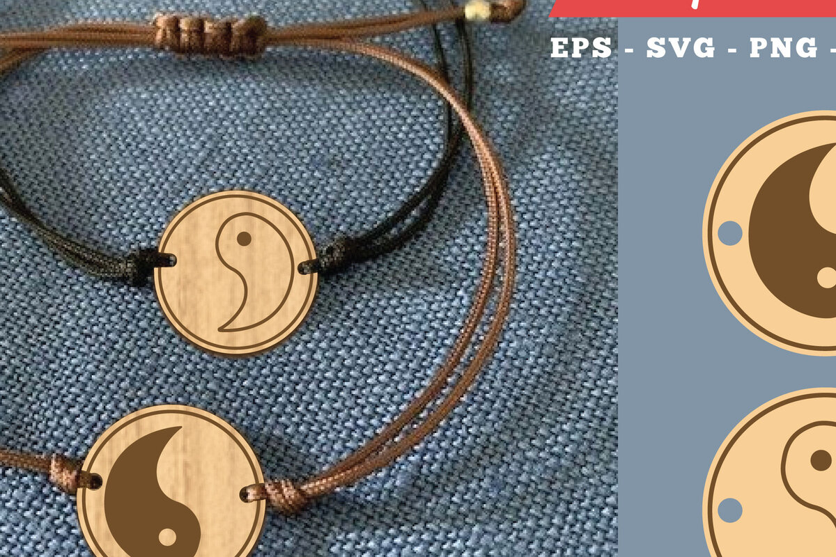 Intra απο ξύλο plywood 3mm-4mm πάχος – Βραχιόλι ζευγαριού Yin Yang Δίασταση  20x20 cm INTRAFABR-105468549