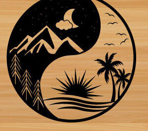 Intra απο ξύλο plywood 3mm-4mm πάχος – Yin Yang Moon Sun Laser Τέχνη τοίχου Δίασταση  40x30 cm INTRAFABR-68209684