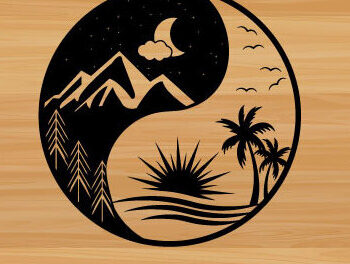 Intra απο ξύλο plywood 3mm-4mm πάχος – Yin Yang Moon Sun Laser Τέχνη τοίχου Δίασταση 40x30 cm INTRAFABR-68209684 - Image 1