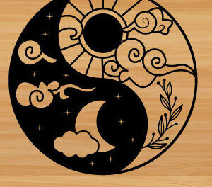 Intra απο ξύλο plywood 3mm-4mm πάχος – Yin Yang Moon Sun Laser Τέχνη τοίχου Δίασταση  40x30 cm INTRAFABR-68209709