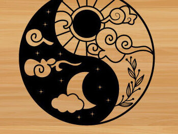 Intra απο ξύλο plywood 3mm-4mm πάχος – Yin Yang Moon Sun Laser Τέχνη τοίχου Δίασταση  40x30 cm INTRAFABR-68209709 - Image 1