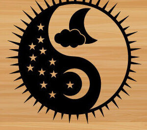 Intra απο ξύλο plywood 3mm-4mm πάχος – Yin Yang Moon Sun Laser Τέχνη τοίχου Δίασταση  40x30 cm INTRAFABR-68209602