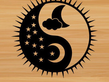 Intra απο ξύλο plywood 3mm-4mm πάχος – Yin Yang Moon Sun Laser Τέχνη τοίχου Δίασταση 40x30 cm INTRAFABR-68209602 - Image 1