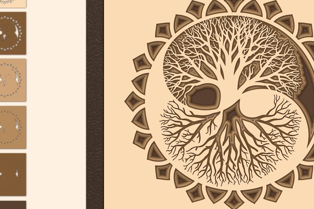 Intra απο ξύλο plywood 3mm-4mm πάχος – Γιν Γιανγκ, Δέντρο της Ζωής Δίασταση  20x20 cm INTRAFABR-8479906