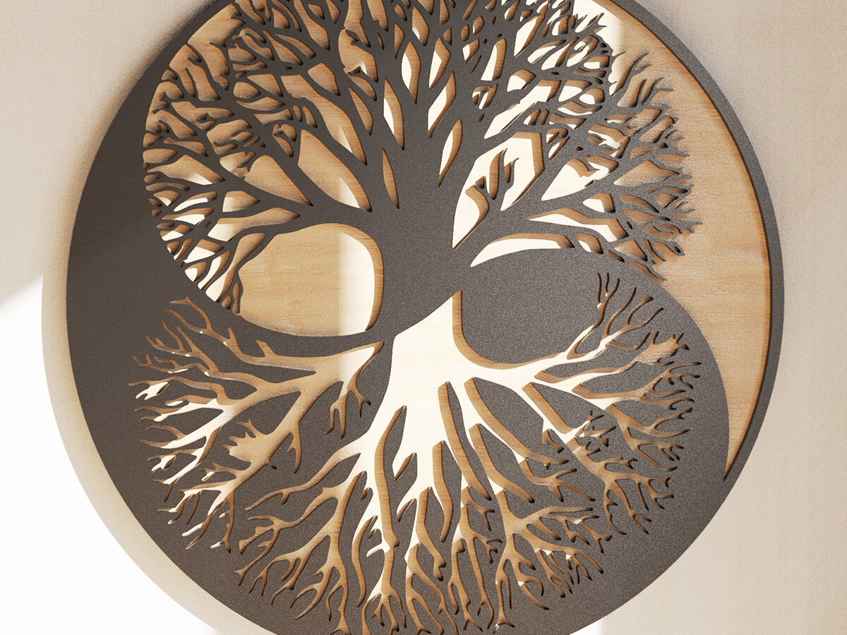 Intra απο ξύλο plywood 3mm-4mm πάχος – Γιν Γιανγκ Δέντρο της Ζωής Δίασταση  20x20 cm INTRAFABR-26976278