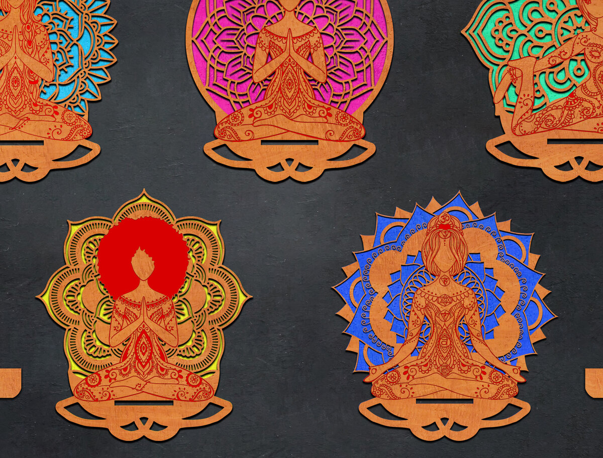 Intra απο ξύλο plywood 3mm-4mm πάχος – Κάτοχοι κινητών Yoga Mandala Lasercut Δίασταση  20x20 cm INTRAFABR-26062722