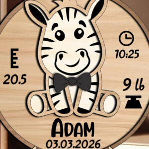 Intra απο ξύλο plywood 3mm-4mm πάχος – Zebra Baby Announcement Round Board Δίασταση  20x20 cm INTRAFABR-118052550