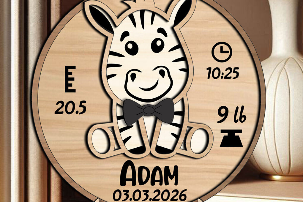 Intra απο ξύλο plywood 3mm-4mm πάχος – Zebra Baby Announcement Round Board Δίασταση  20x20 cm INTRAFABR-118052550