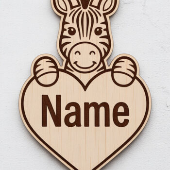 Intra απο ξύλο plywood 3mm-4mm πάχος – Zebra Heart Name Keychain Δίασταση  5x5 cm INTRAFABR-122895409 - Image 1