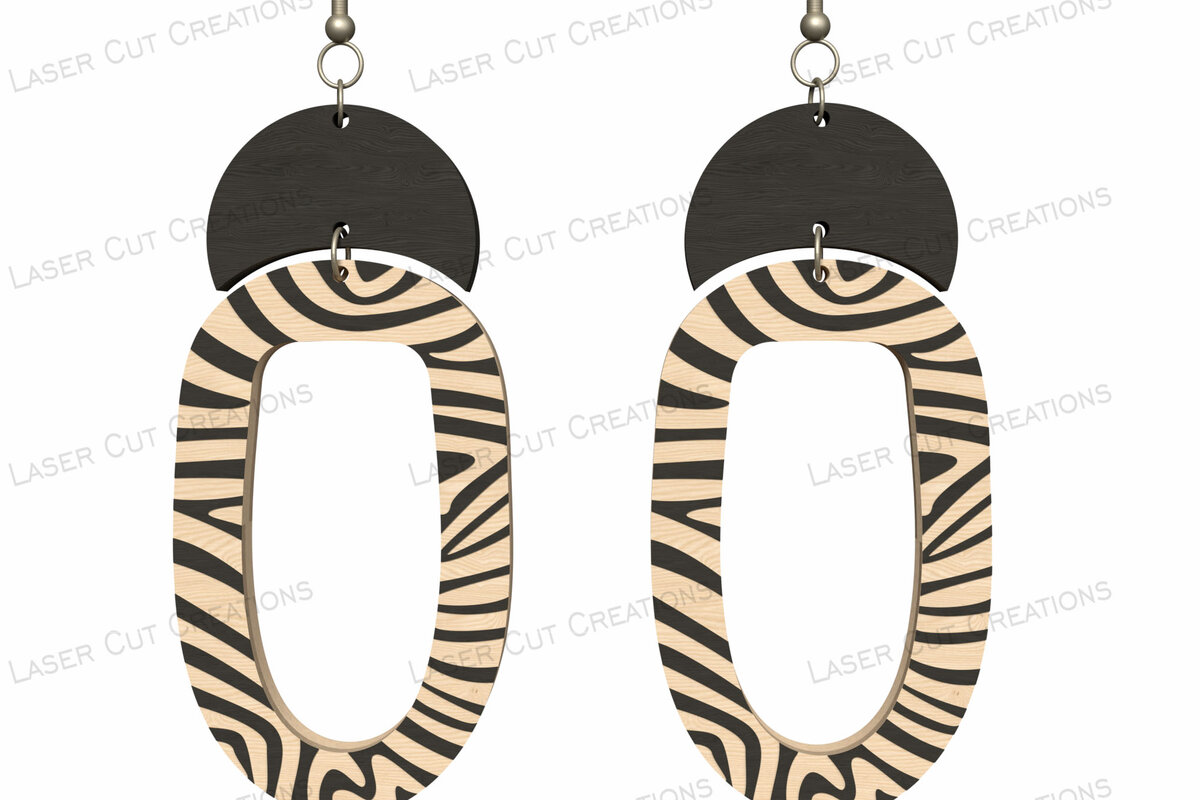 Intra απο ξύλο plywood 3mm-4mm πάχος – Οβάλ Σκουλαρίκια Zebra Print Δίασταση  5x5 cm INTRAFABR-124514655