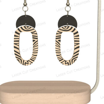 Intra απο ξύλο plywood 3mm-4mm πάχος – Οβάλ Σκουλαρίκια Zebra Print Δίασταση  5x5 cm INTRAFABR-124514655 - Image 2